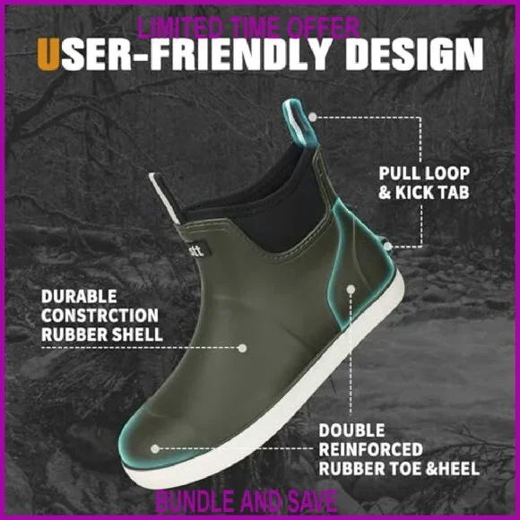 Men's Waterproof Rubber Deck Boots Non-Slip Fishing Garden Work - Picture 6 of 8